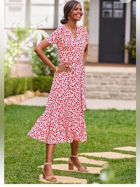 Talbots Cascade Wrap Midi Dress Tulips size M/L